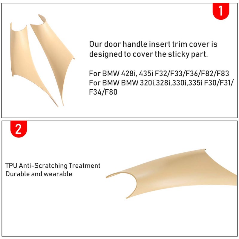 Jaronx 2PCS Door Handle Covers Compatible with BMW 3 Series 4 Series Driver Side & Passenger Side Door Pull Handle Covers (Compatible with BMW 320i,328i,330i,335i F30/F31 and 428i,435i F32/F36)(Beige) - Image 5